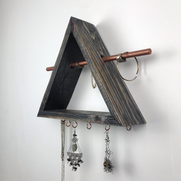 Boho Jewelry Wall Shelf Organizer Rustic Wood - Picture 5 of 9